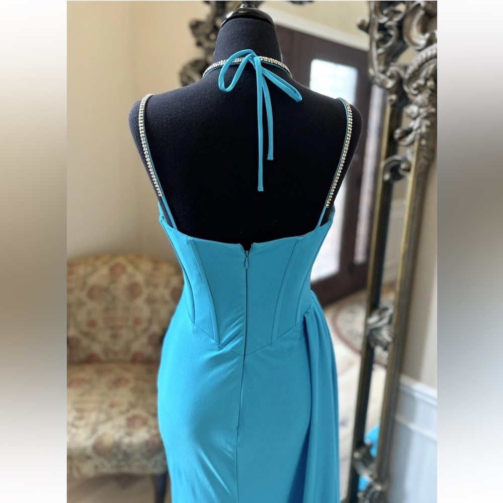 Portia and Scarlett Turquoise Blue Maxi Formal Evening Fitted Gown Size 4 - Picture 15 of 16